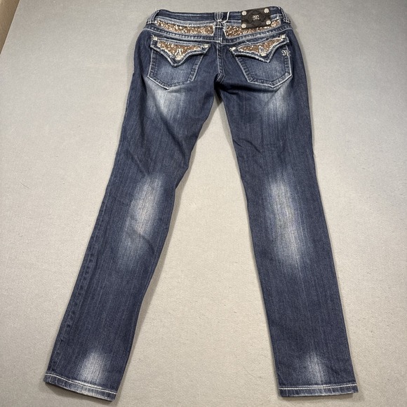 Miss Me women 29 SKINNY jeans Medium Wash PINK EMBELHISHMENTS THICK STITCH - Picture 3 of 10